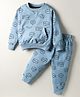 Evimo Single Jersey Knit Full Sleeves Co-ords Night Suit with Text Print - Light Blue