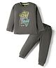 Evimo Single Jersey Knit Full Sleeves T-Shirt & Lounge Pant Set With Text Print - Grey