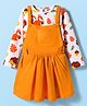 Babyhug Cotton Knit Full Sleeves Frock With Animal Printed Inner Tee - Orange & White