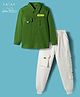 Arias Cotton Knit Full Sleeves Shirt & Jogger Set With Cargo Pockets - Green & Beige
