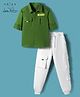 Arias Cotton Knit Full Sleeves Shirt & Jogger Set With Cargo Pockets - Green & Beige
