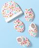 Babyhug 100% Cotton Interlock Knit Cap Mittens Booties With Floral Print White - Diameter 10 cm