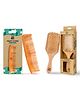 IMECO Dual Tooth Neem Wood Comb and Bamboo Paddle Hair Brush - Combo Pack