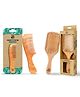 IMECO Wide Tooth Neem Wood Comb & Bamboo Paddle Hair Brush - Combo Pack