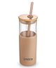IMECO ECO-SIPPER Borosilicate Glass Tumbler with Bamboo Lid & Straw  - 450ml | Beige