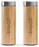 IMECO ECO-POUR Flat Head Bamboo Bottle with Stainless Steel Lid - 450 ml | Pack of 2