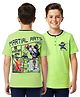 Arias Cotton Knit Half Sleeves Henley Neck Twofer Style T-Shirt with Front & Back Ninja Print - Light Green