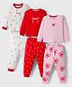 Bonfino 100% Cotton Knit Full Sleeves Night Suits with Heart & Bow Print Pack of 3 - Red White & Light Pink