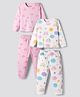 Bonfino 100% Cotton Knit Full Sleeves Co-ords Night Suit With Rainbow Print Pack Of 2 - Pink & White