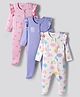 Bonfino 100% Cotton Knit Footed Sleepsuits With Rainbow Print Pack Of 3 - White Purple & Pink