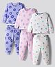 Bonfino 100% Cotton Knit Full Sleeves Co-ords Night Suit With Floral Print Pack of 3 - Lavender Light Pink & White