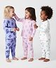 Bonfino 100% Cotton Knit Full Sleeves Co-ords Night Suit With Floral Print Pack of 3 - Lavender Light Pink & White