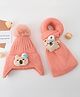 Babyoye Knitted Woollen Cap & Muffler With Animal Applique Pink - Diameter 11.5 cm