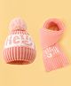 Babyoye Knitted Woollen Cap & Muffler With Text Design Pink - Diameter 11 cm