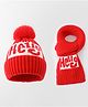 Babyoye Knitted Woollen Cap & Muffler With Text Design Red - Diameter 9.5 cm