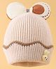 Babyoye Woollen Cap with Animal Patch & Applique Beige - 11 cm Diameter
