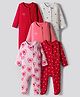 Bonfino 100% Cotton Knit Full Sleeves Footed Sleepsuits with Heart Print Pack of 5 - Red Pink & White