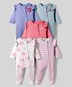 Bonfino 100% Cotton Knit Full Sleeves Footed Sleepsuits With Stripes & Heart Print Pack Of 5 - Multicolour