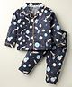 Doreme Cotton Knit Full Sleeves Co-ords Night Suit with Space Theme Print - Navy Blue