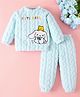 Mark & Mia Full Sleeves Winter Wear Night Suit with Cable Knit Design & Bunny Print - Light Blue