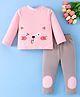 Mark & Mia Full Sleeves Winter Wear Night Suit with Kitty Print - Pink