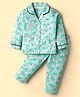 Doreme Cotton Knit Full Sleeves Co-ords Night Suit with Heart Print - Aqua Blue