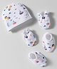Babyhug 100% Cotton Knit Cap Mittens & Booties With Boat Print White - Diameter 10.5 cm
