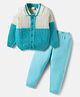 Babyhug Knit Full Sleeves Front Open Color Block Sweater Set with Cable Knit Design - Light Blue & Beige