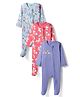 Bonfino 100% Cotton Kit Full Sleeves Footed Sleep Suits with Unicorn & Rainbow Print Pack of 3 - Light Blue Lavender & Pink