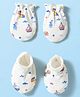 Babyhug 100% Cotton Knit Mittens & Booties With Nautical Print - Offwhite
