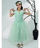 AJ Dezines Cotton Woven Cold Shoulder Sleeves Leaves Embroidered Gown With Brooch - Sea Green