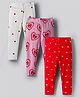 Bonfino 100% Cotton Knit Full Length Heart & Bow Printed Leggings Pack of 3 - Red Light Pink & White