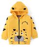 Mark & Mia Terry Knit Full Raglan Sleeves Hooded Sweatjacket with Tiger Print & Applique & Kangaroo Pockets - Yellow