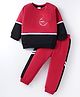 Mark & Mia Terry Knit Full Raglan Sleeves Cut & Sew Winter Wear Sweatshirt & Lounge Pant Set with Text Print - Red & Black