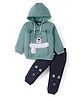 Mark & Mia Terry Knit Full Sleeves Winter Wear Hooded Sweatshirt & Lounge Pant Set with Bear Print & Patch Detailing - Mint