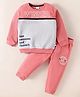 Matk & Mia Terry Knit Full Sleeves Winter Wear Cut & Sew Sweatshirt & Lounge Pant Set With Text Print - Pink