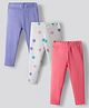 Bonfino Cotton Knit Full Length Leggings With Polka Dots Print Pack Of 3 - Lavender Pink & White