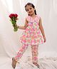 BownBee Cotton Woven Sleeveless Floral Printed Kurta & Coordinating Pant Set - Pink