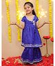 BownBee Cotton Woven Half Sleeves Lehriya Printed & Gota Lace Embellished Kurti & Sharara Set - Blue