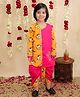 BownBee Pure Cotton Woven Full Sleeves Elephant Embroidered & Printed Gota Lace Embellished Dhoti Kurta Set - Orange
