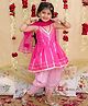 BownBee Pure Cotton Woven Sleeveless Foil Striped & Gota Lace Embellished Kurti Dhoti & Dupatta Set - Pink