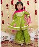 BownBee Pure Cotton Lurex Woven Three Fourth Sleeves Leheriya Printed Gota Lace Embellished Coordinating Kurti Sharara With Dupatta Set - Green