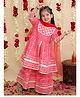 BownBee Pure Cotton Lurex Woven Three Fourth Sleeves Leheriya Printed Gota Lace Embellished Coordinating Kurti Sharara With Dupatta Set - Red