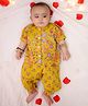 BownBee Pure Cotton Woven Half Sleeves Floral Printed Top & Harem Pants - Yellow