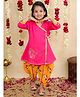 BownBee Pure Cotton Woven Three Fourth Sleeves Elephant Embroidered Gota Lace Embellished Kurti Dhoti Set - Pink