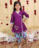 BownBee Pure Cotton Woven Three Fourth Sleeves Elephant Embroidered Gota Lace Embellished Kurti Dhoti Set - Purple
