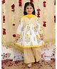 BownBee Pure Cotton Woven Three Fourth Sleeves Striped & Floral Printed Kurti Pant With Dupatta Set - Yellow