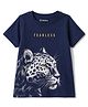 Pine Kids Cotton Knit Half Sleeves T-Shirt With Leopard Print - Navy Blue