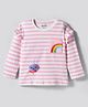Bonfino 100% Cotton Knit Full Sleeves T-Shirt with Stripes & Rainbow Print - White & Pink