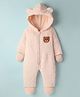 Babyhug Fur Knit Full Sleeves Winter Wear Hooded Romper With Teddy Bear Embroidery - Peacj